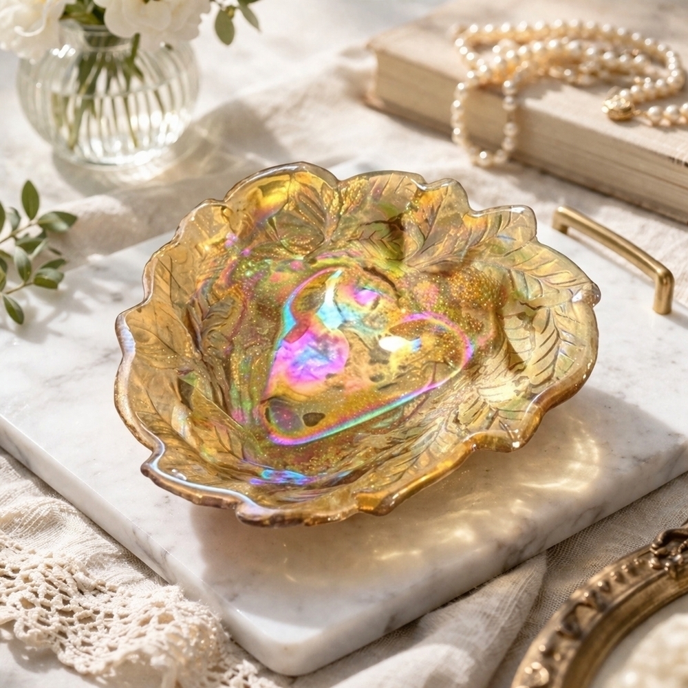 Vintage Marigold Carnival Glass Blackberry Pattern Bowl Iridescent Berry Dish